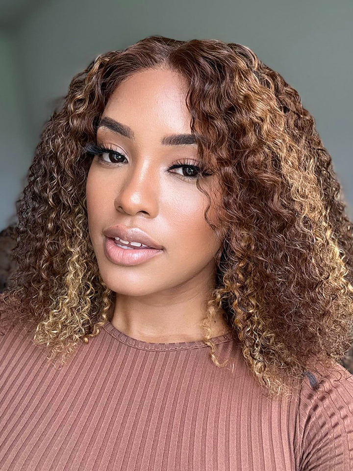 Wear Go Glueless Bob Wig Highlights Ombre Water Wave 6x4.6 Pre Cut HD Lace Wigs